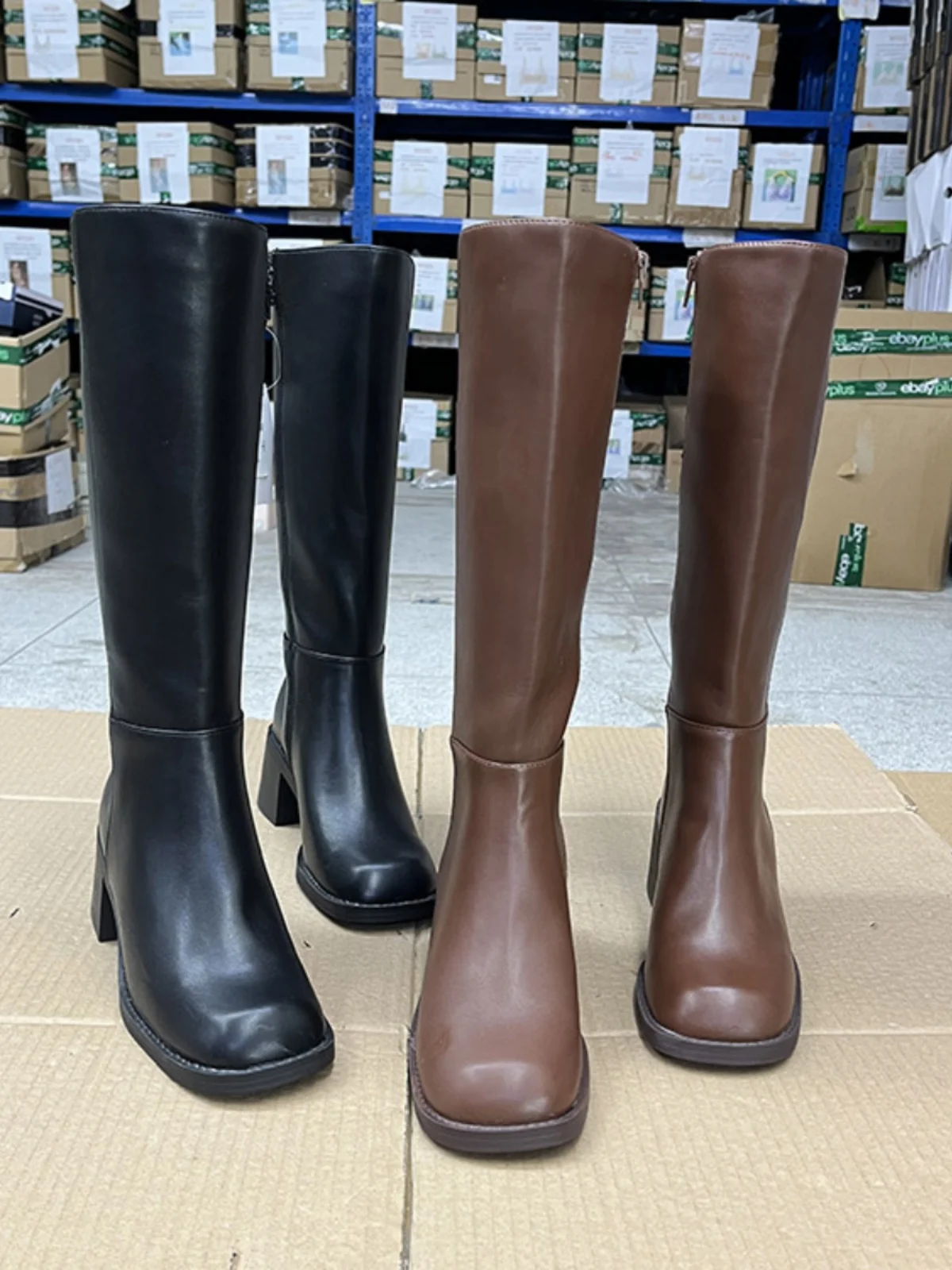 

Faionable Versatile Spring Autumn Square Toe High Heel Zip Side Long Boots Heavy Boot Universal Sles Luxury Par Evening...