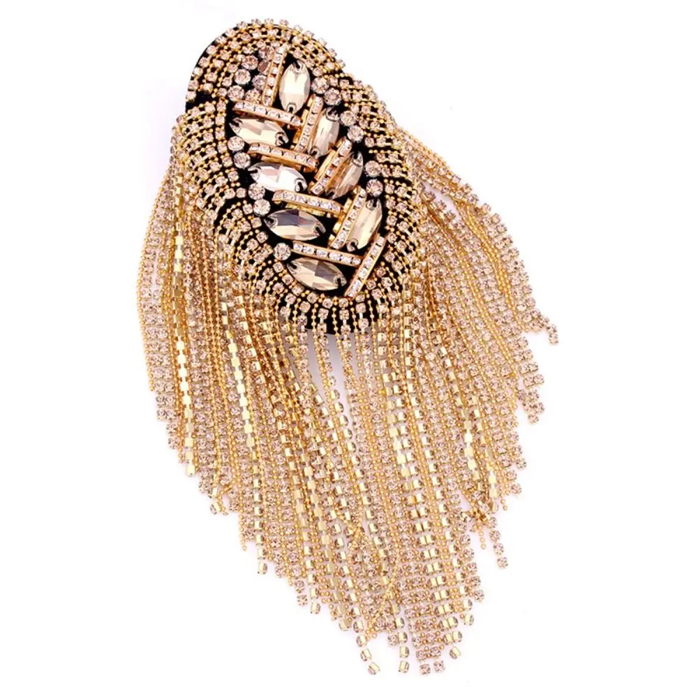 New Rhinestone Shoulder Tassel Epaulet Detachable Long Chain Shoulder Epaulettes Gold Badge Clothing Accessories