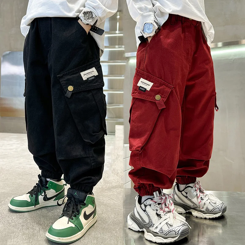 Children Casual Pants Boys Autumn Clothes Mid-large Size Spring Autumn Season Trendy Workwear Pants Cotton Mixed Fabric