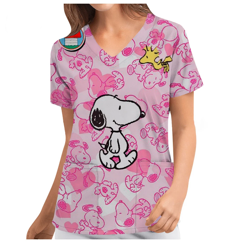 Pet Clinic Vet Work Uniforms Women Nurse Accessories Snoopy print Hospital Doctor Nursing T-Shirt Medical Scrubs Clothes Tops