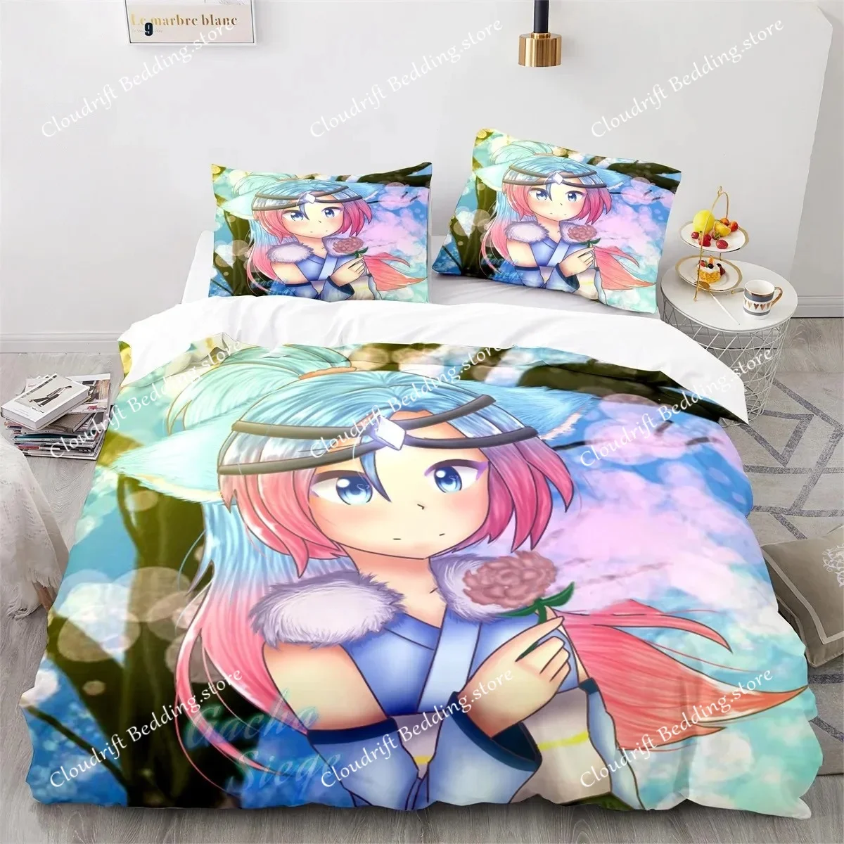 

Gacha Life Academia Anime Duvet Cover Set with Pillow Covers Polyester Teens Kids Bedding Set Full Queen King Size Bed