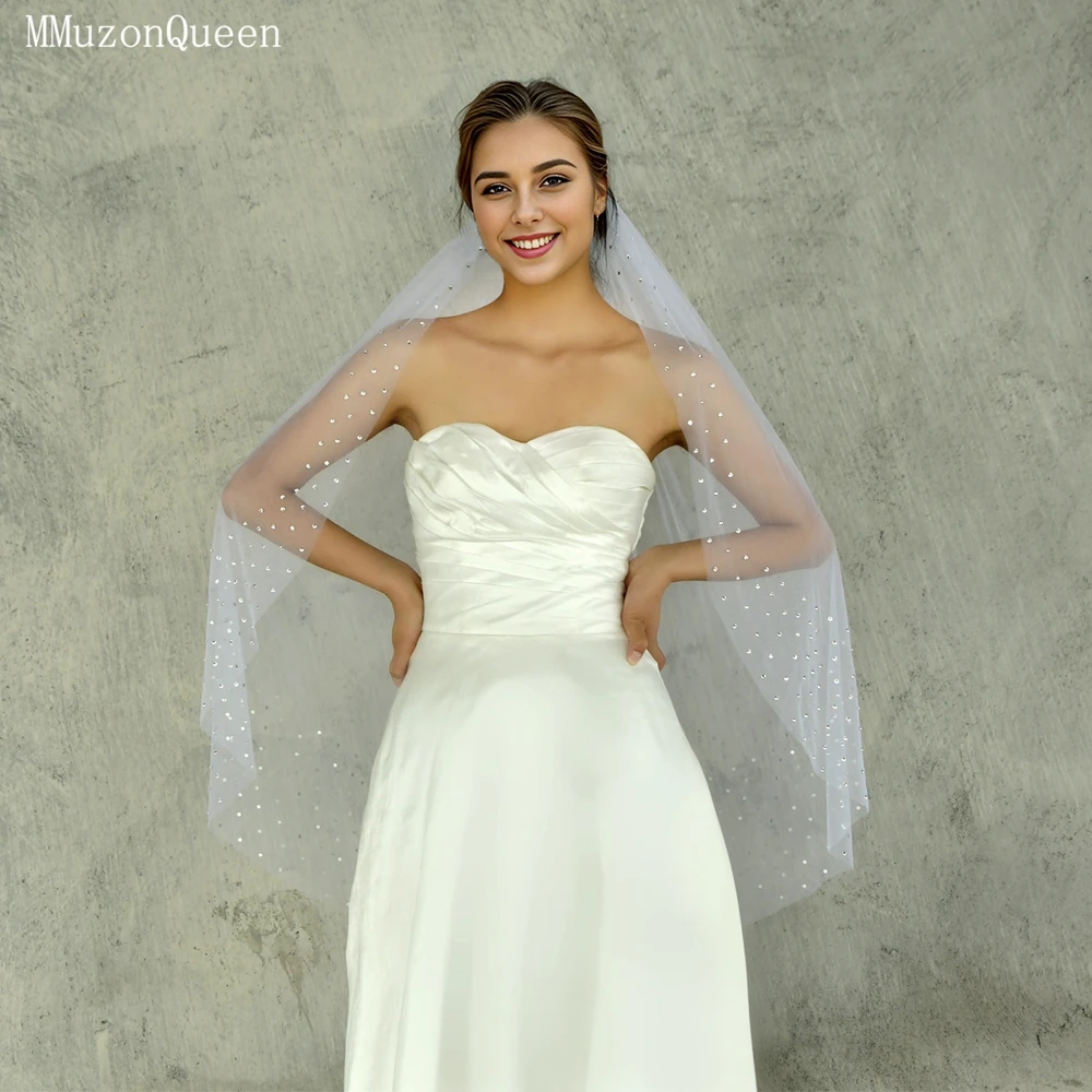 MMQ M119-Voile de Patients Diamantés en Tulle Doux avec Peigne, Accessoires de ixde Mariage, Strass Argentés, Rotterdam, Kle