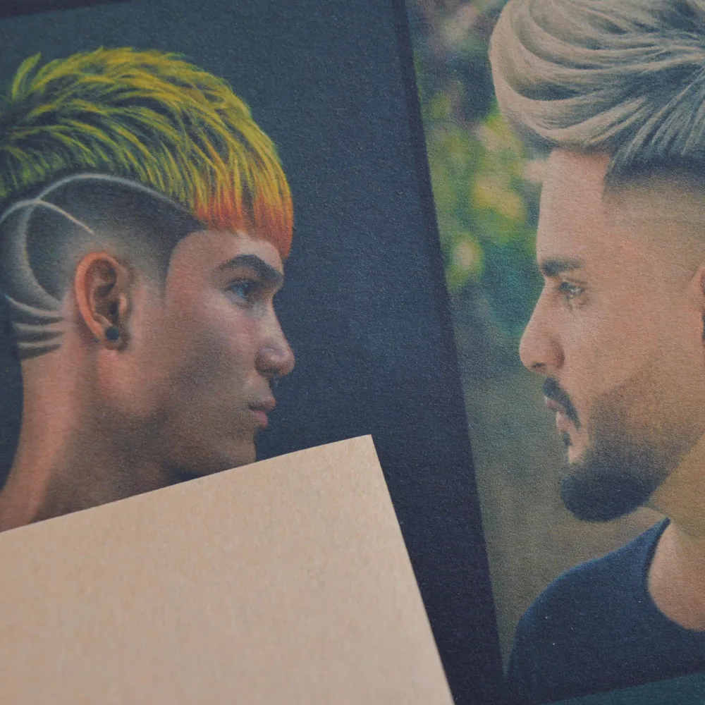 Barber Shop Ad Signboard Vintage Kraft Paper Print Art Wall Decor Painting Haircut and Shave Men's Hairstyles Poster Wall Charts