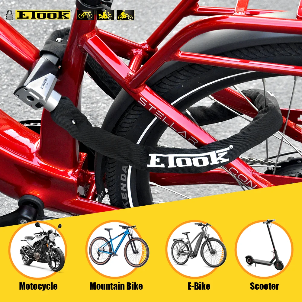 Etook-盗難防止自転車ロック,頑丈な安全ロック,オートバイとスクーター用のチェーンロック,MTBアクセサリー