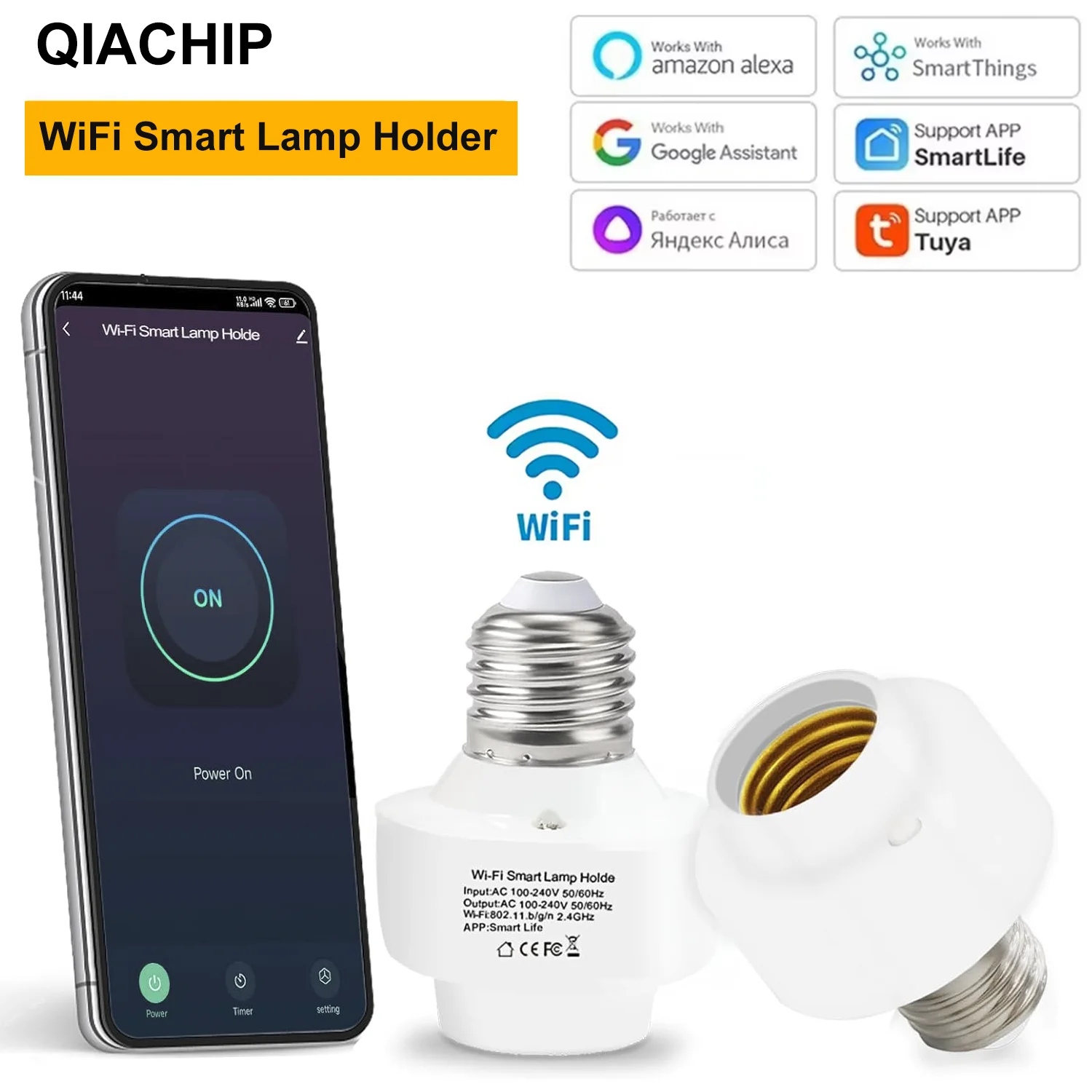 

Tuya E27 WiFi Smart Lamp Socket AC 110V 220V Timing Function Smart Life Voice Control Light Switch Works With Alexa Google Home