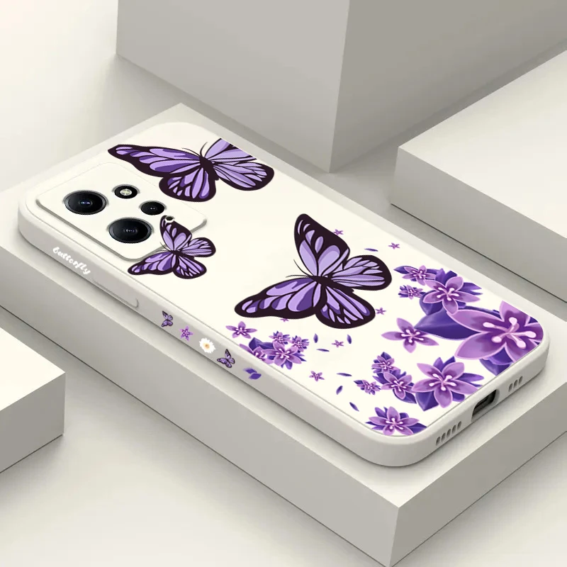 Purple Butterflies Square Silicone Phone Case For Xiaomi Redmi Note 13 12 Pro Plus 5G 13 12S 12 11S 11 10S 10 Redmi 12 4G Cover