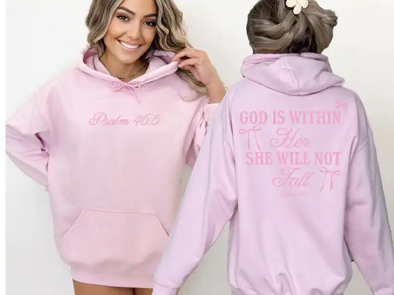 Religious Hoodies God Is Within Her She Will Not Fall Sweatshirt Christian Psalm Hoodie Jesus Sweatshirt Bible Verse Gift Cross