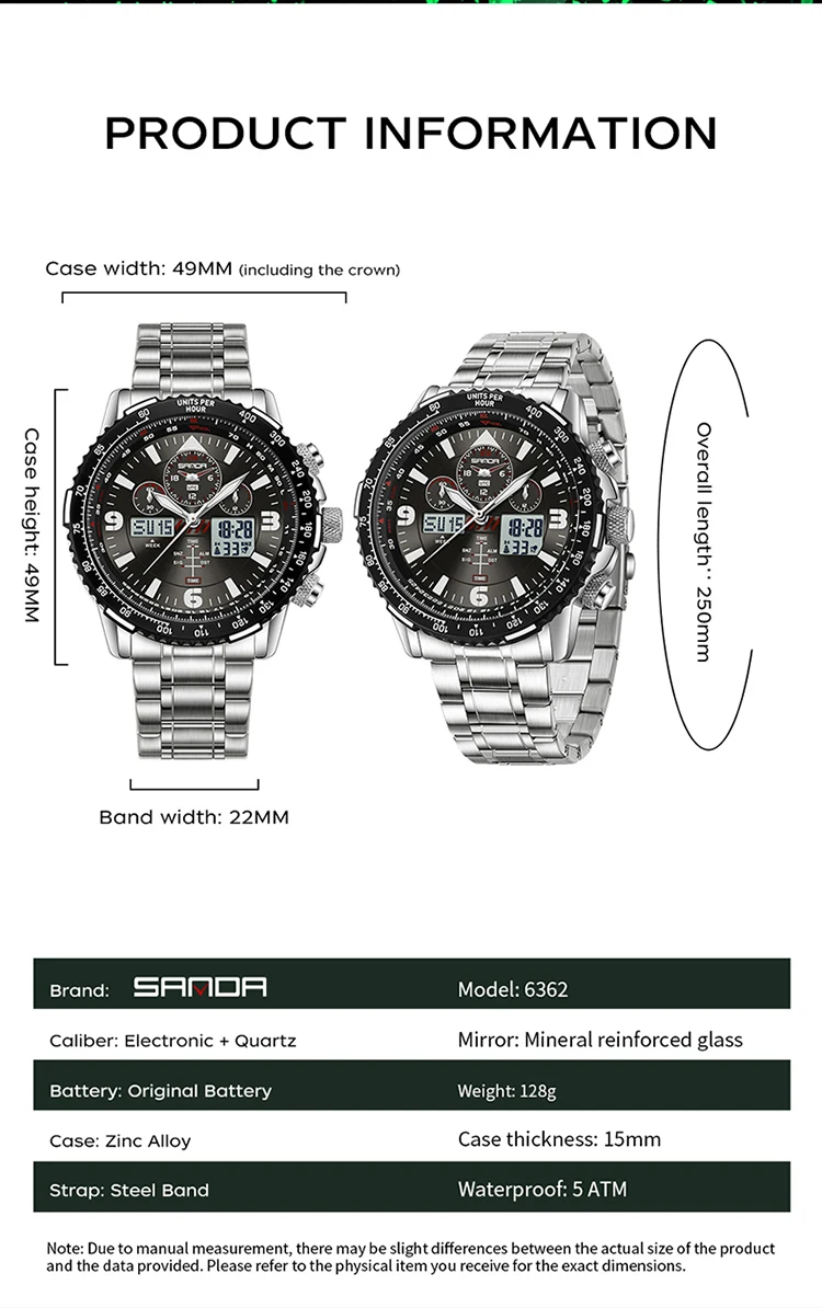 SANDA Neue Business-Quarzuhren für Herren, modisches Edelstahlband, Datum, multifunktionaler Chronograph, 5 Bar, wasserdichte Uhr – Detail 8