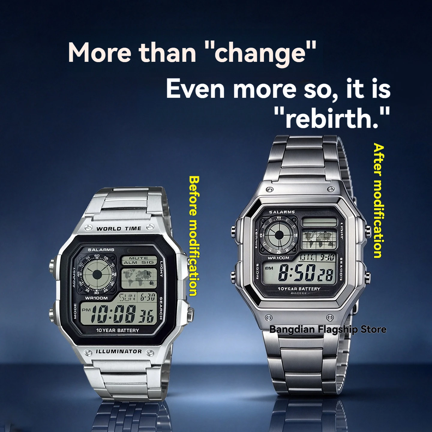 For Casio3299 AE1200 AE1300 Watch Stainless Steel Metal Case WS1600 Replacement Steel Case Watch Upgrade Steel Case Module Set