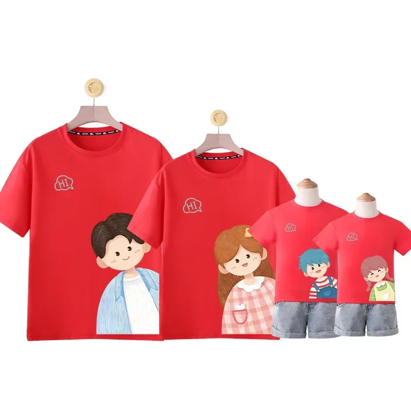 Family Matching Outfits Cotton T-shirt Kids Mother Daughter Clothes Cute Cartoon Tops Parent-child Outfits Summer Casual Tees