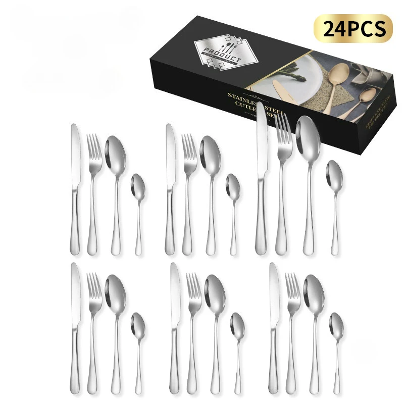 

24-Piece stainless steel with Steak Knives,tainless Steel Utensils Service for 6, Includes Forks Spoons Knives, Dishwasher Safe