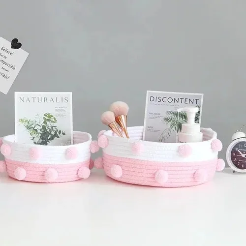 Colored Wool Ball Storage Basket Nordic Style Cotton Rope Woven Box Household Cute Girl Heart Sundry Table Top Organize Case