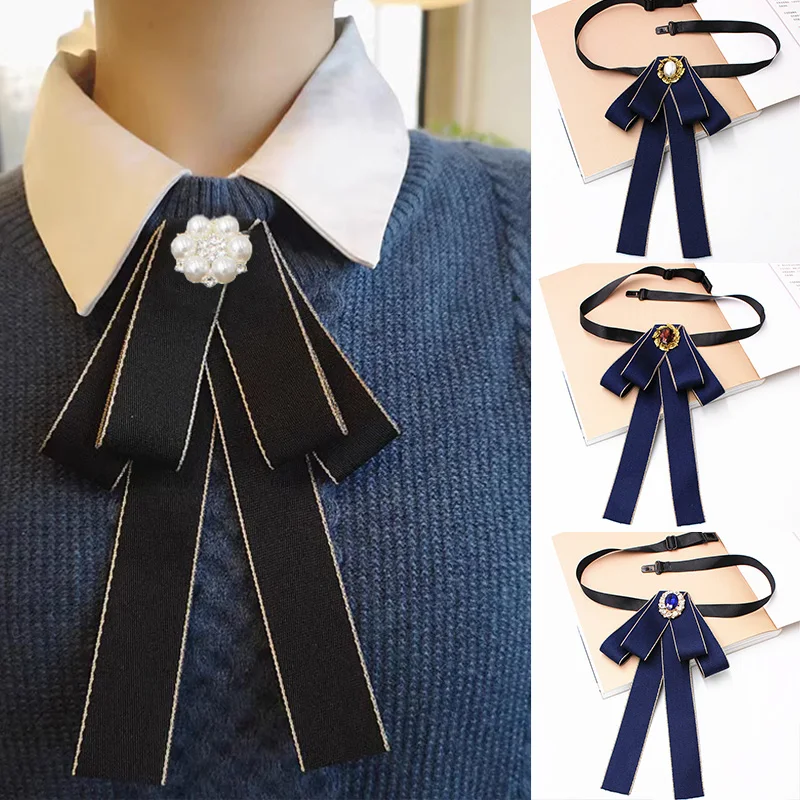 Broche de corbata de cuello preatado Vintage elegante para mujer, joyería de perlas de imitación, cinta de pajarita, Cuello de camisa para ropa de ramillete, nuevo