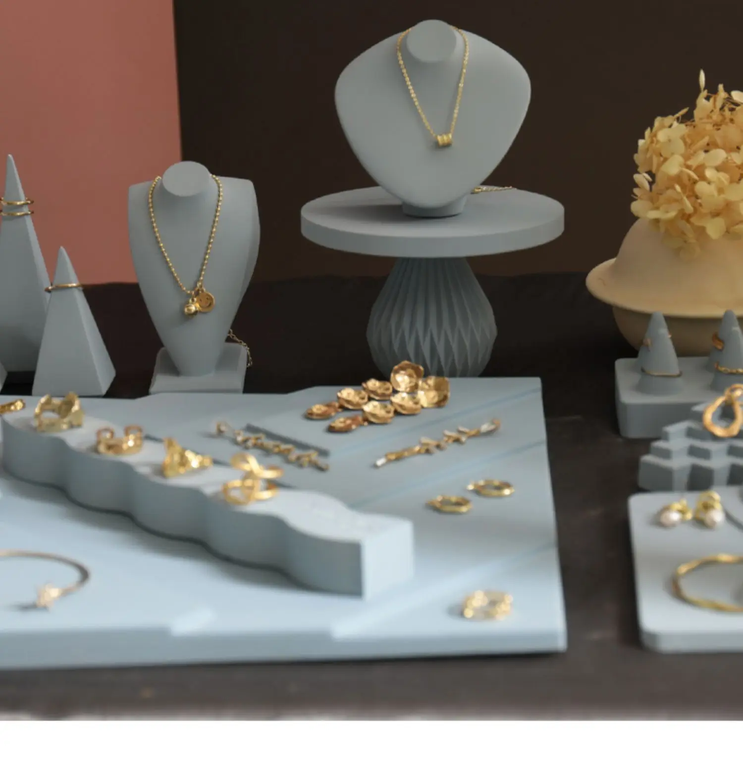 Jewelry display rack, gray blue gypsum ring holder, necklace rack, earrings, jewelry display tray, shooting jewelry bracelets