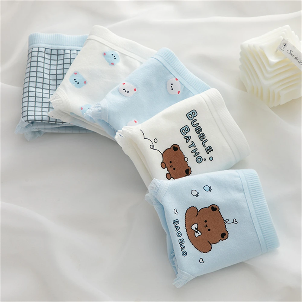 Japanese simple cloud water blue coffee bear cute cotton crotch waist hip student girl briefs T8039