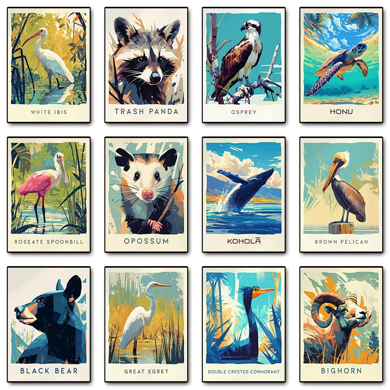Black Bear Green Sea Turtle Egret Birds Bighorn Wildlife Poster Print Wall Art Pictures Canvas Painting Room Home Decor Gift