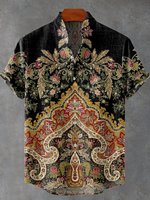 New Men's Linen Casual Short Sleeve Shirt Texture Art Printed Shirt, Men's Street Fashion Casual Shirt,