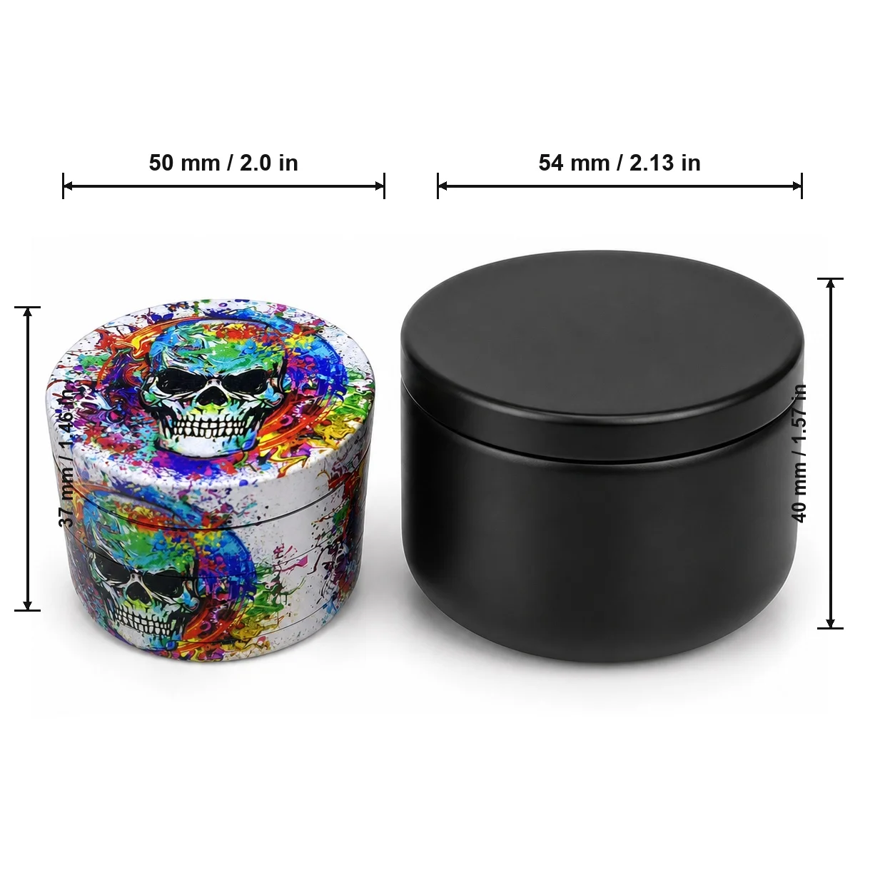50mm Colorful Skull And Flame Zinc Alloy Herb Grinder 4 Layer Manual Tobacco Mill with Black Storage Jar Set Smoking Accessories