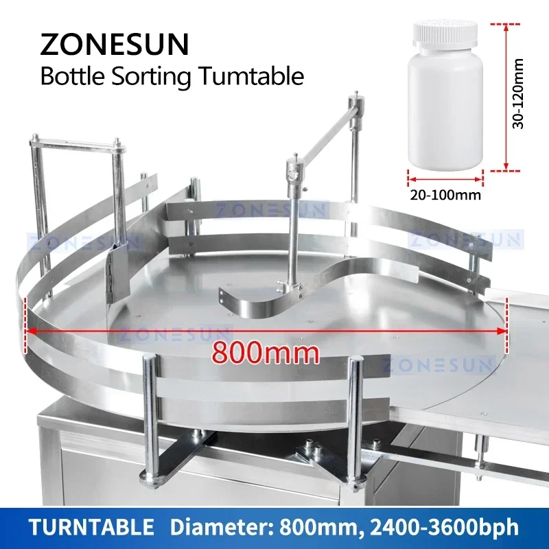 ZONESUN Automatic Round Rotary Plastic Glass Bottle Unscrambler Glass Bottle Sorting Turntable Feeding Table ZS-LP800