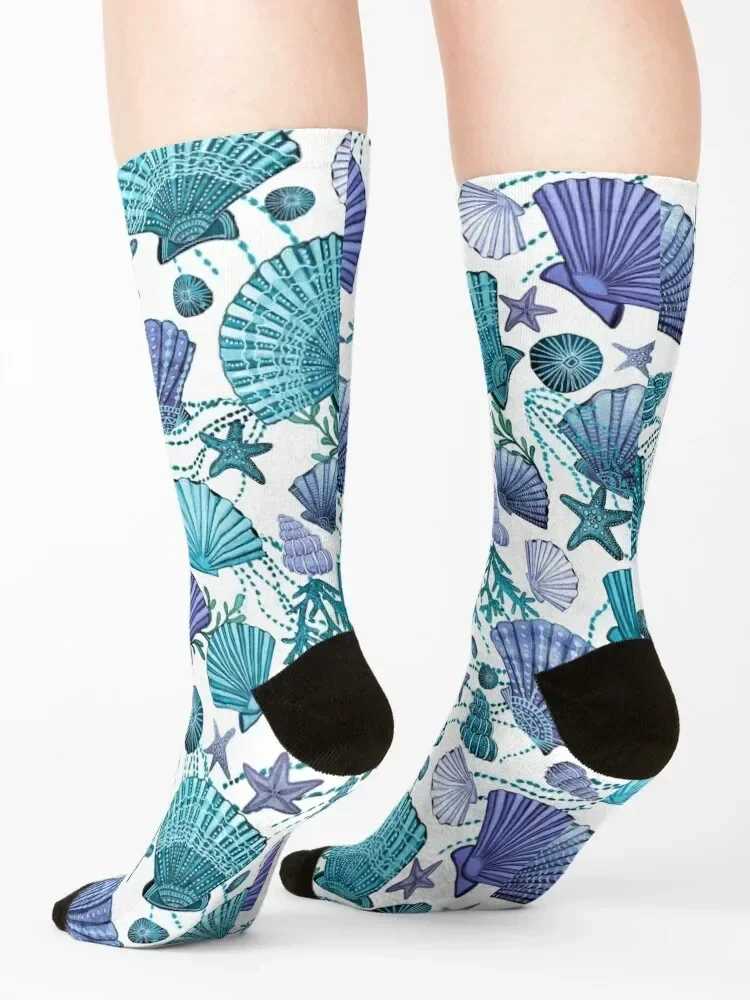 starfish blue seashells on white Socks luxury christmas gift hiphop cartoon Socks Girl Men's