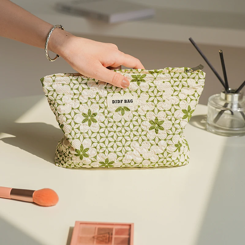 Borsa per il trucco da donna borsa da toilette da viaggio per articoli di Design con cerniera di grande capacità verde fresca borsa da viaggio per