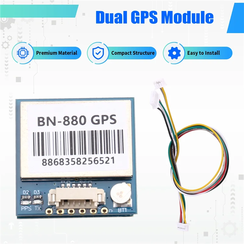 【B74A】BN-880 GNSS وحدة GPS مزدوجة مع بوصلة QMC5883L لوحدة التحكم في الطيران AMP2.6/PIX-HAWK