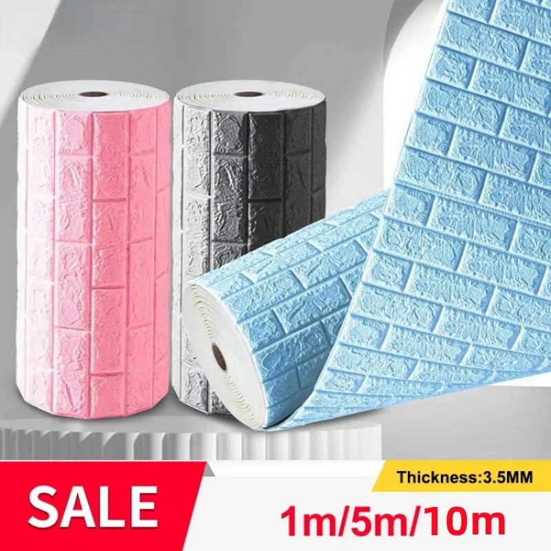 

1-10m 3D Self-Adhesive Wallpaper Continuous Waterproof Brick Wall Sticker Living Room Children's Bedroom Wall Papers Home Decor