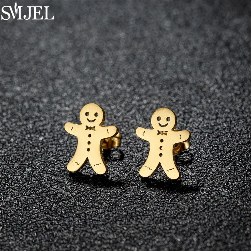 Fashion Cartoon Stainless Steel Gingerbread Man Stud Earrings for Women Cute Snowman Cookies Shaped Earring Girls Chirstmas Gift