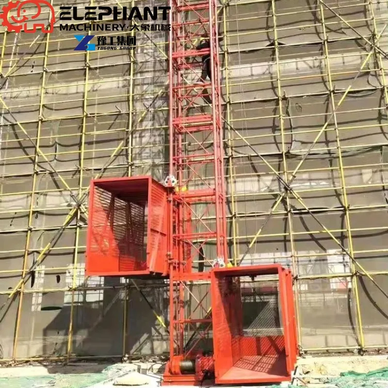 YG Single Mast Dual Cages Construction Lift Hoist Motor High Efficiency 1000kg Capacity Building Material Elevator YG1T