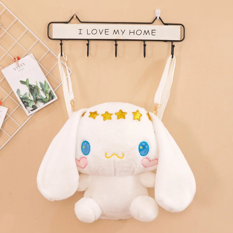 32CM Sanrio Plush Doll Kawaii Cinnamorol Plush Stuffed Backpack Girl Cute Kuromi One Shoulder Crossbody Bag Birthday Gift