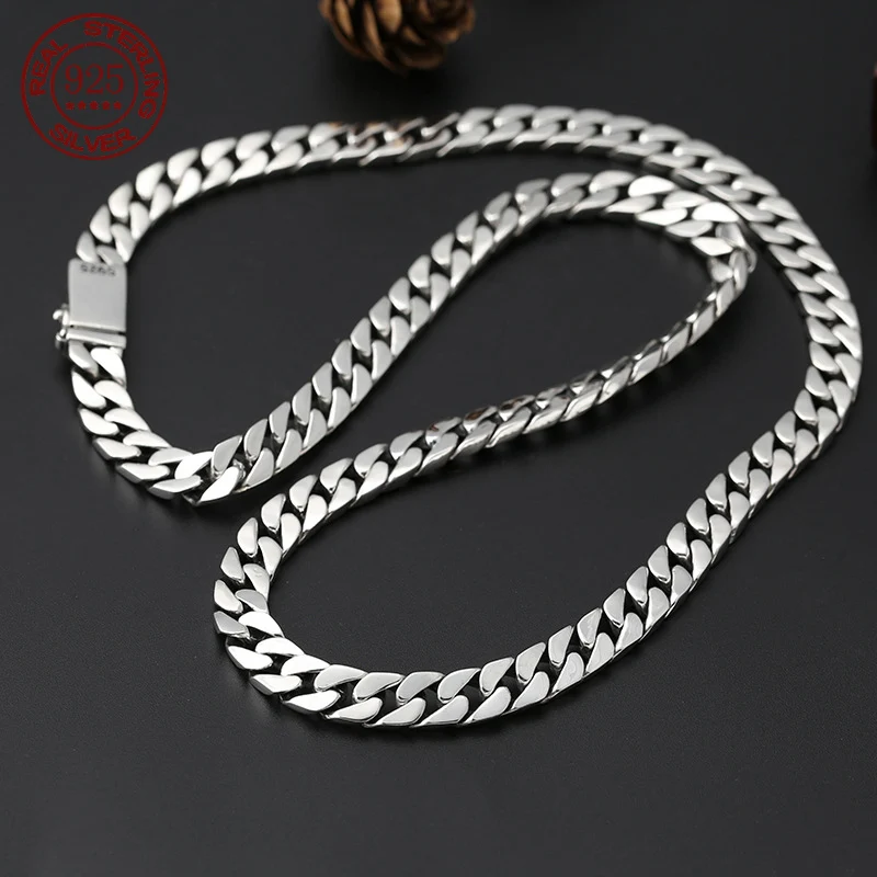 Authentic 925 Solid Silver Cuban Chain Necklace, Men's Style