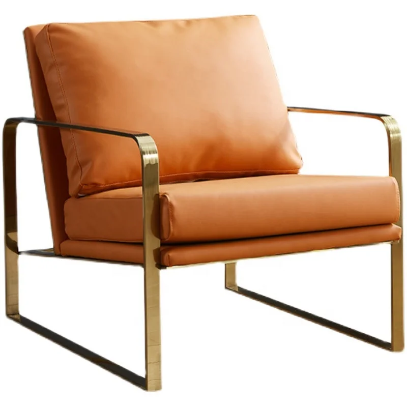 

Italian Light Luxury Single Sofa Chair Stainless Steel Gold Plated Modern Simple Home Balcony Hotel Nordic Leisure Chair