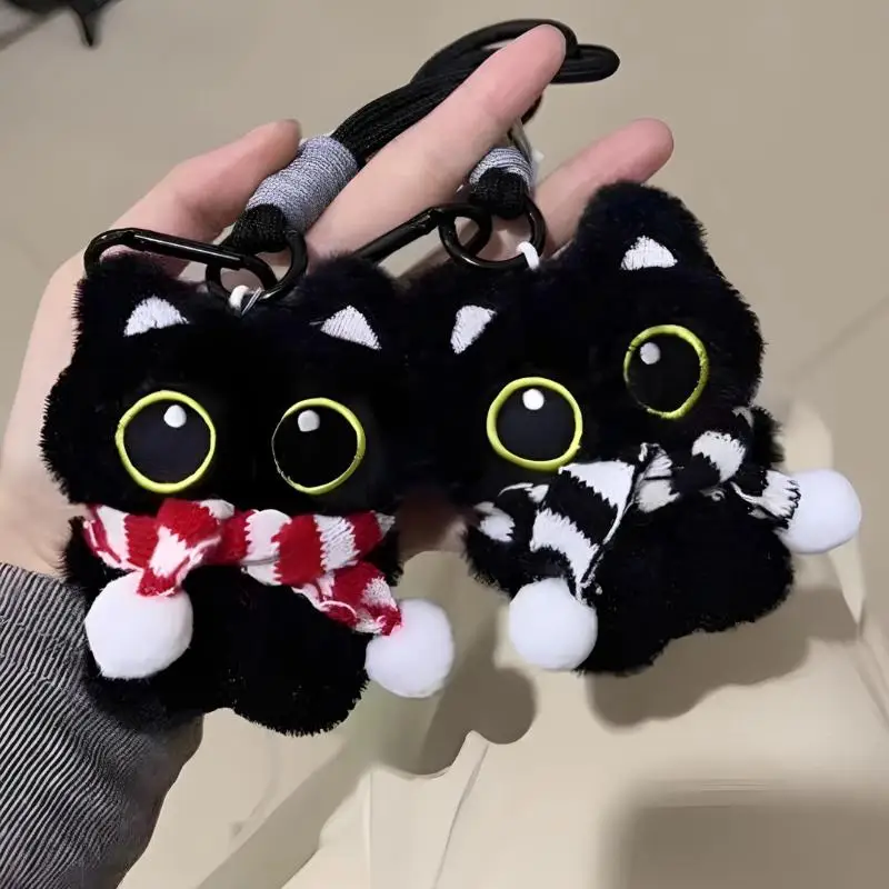 1Pcs New Cute Big Eyes Black Cat Squeezing Plush Toy Doll Small Pendant Ins Black Cat Doll Keychain For Boy Girl Birthday Gifts