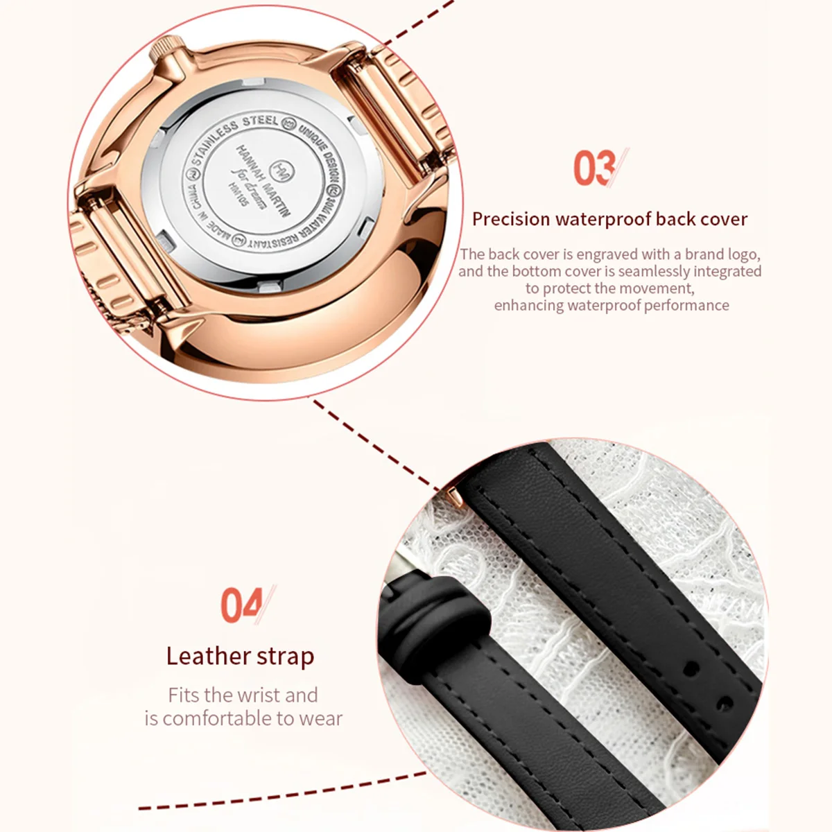 هانا مارتن السيدات العلامة التجارية الأعلى المألوف الأسود ارتفع الذهب الأصلي حركة الكوارتز 6.9mm رقيقة جدا الهاتفي الساعات الرياضية عارضة