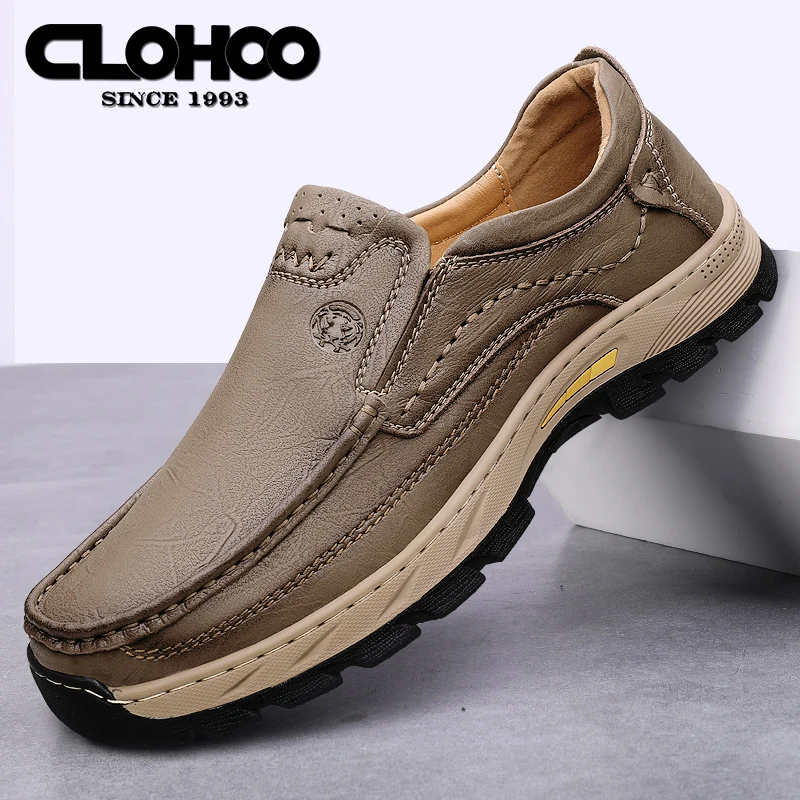 CLOHOO handmade shoes rubber sole thick bottom breathable casual leather shoes men\'s Loafers classic hand-stitched men\'s shoes