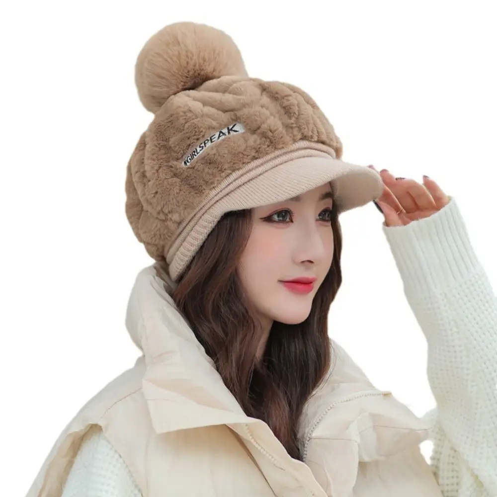 Peaked Cap White Duck Tongue Cap Winter Fluffy Plush Hat Thick Fur Faux Caps Head Warmer Outdoor Visors Women Girl Peaked Cap