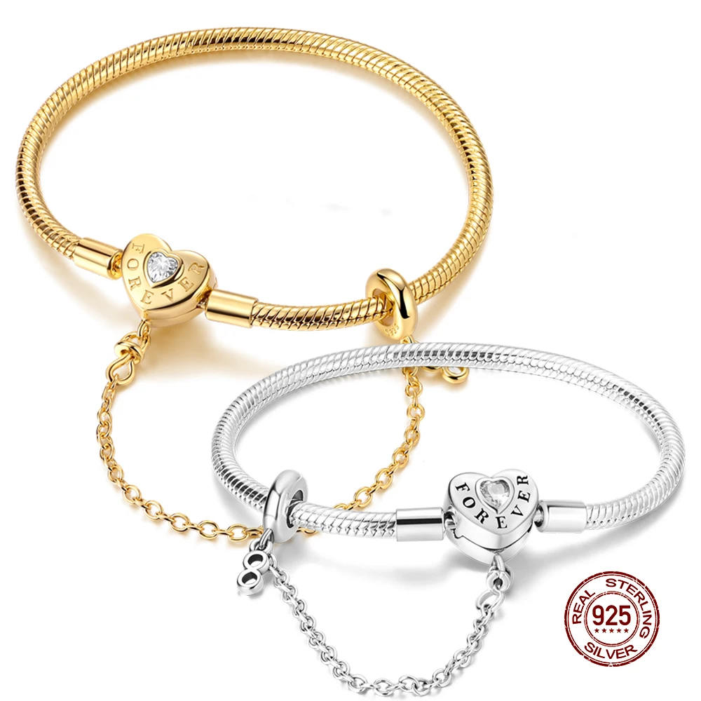 

Оригинальный браслет из серебра 925 пробы с персиковым сердечком, защитная цепочка из змеиной кости для женщин, подходит для оригинальных подвесок, бусин, подарок для самостоятельного изготовления