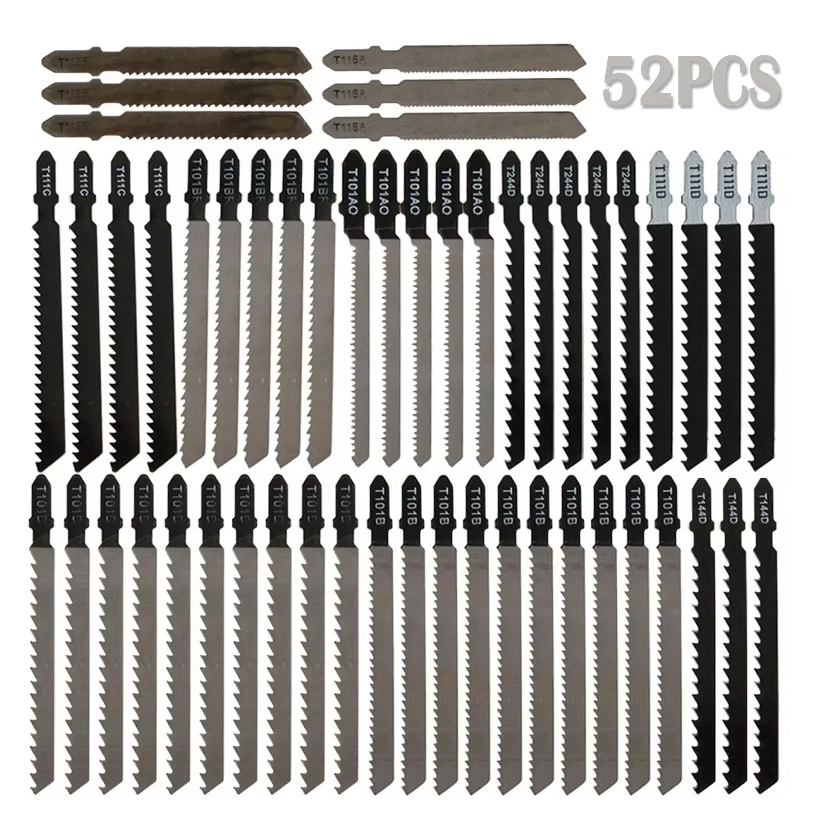 52PCS/Set Saw Blade Set HCSl Assorted Saw Blades with T-shank Sharp Fast Cut Down Saw Blade for Wood Metal Plastic Metal Cutting