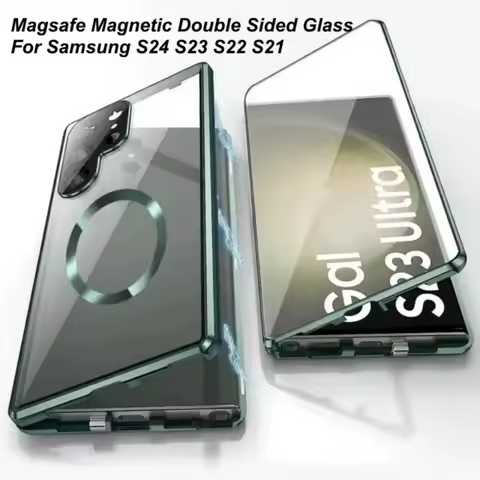Metal Magnetic Double Sided Snap Lock Magsafe Case For Samsung Galaxy S25 S24 S23 FE S22 S21 Ultra Lens Protection Glass Cover
