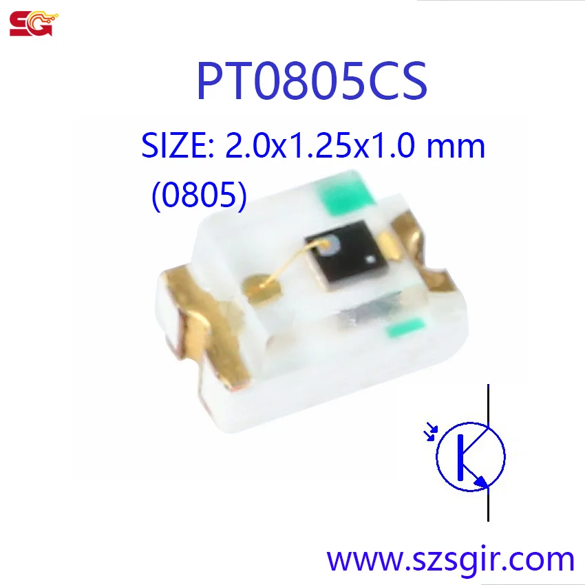 20 PCS, 0805 SMD Phototransistor, PT0805CS, Photosensor, Photosensitive receiving transistor