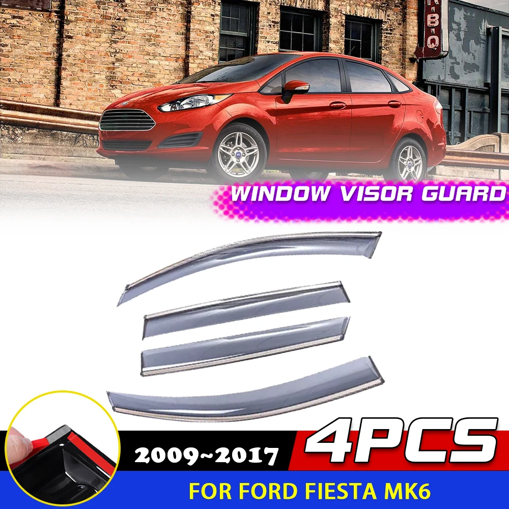 

Козырек для автомобильных окон Ford Fiesta MK6 Sedan 2009 ~ 2017,2010 2011 2012 2013 2014 2015 2016 дефлектор для вентиляционного отверстия двери, защита от дыма, навес, солнце, дождь, аксессуары для бровей