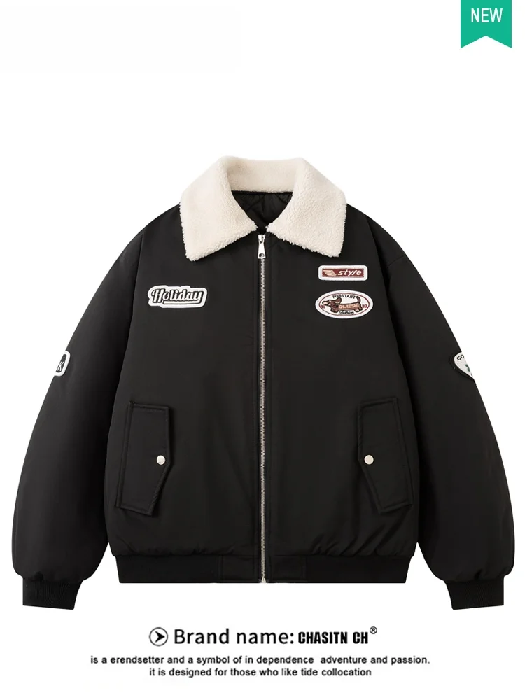 

Американская ретро-куртка с вышивкой, хлопковая, утепленная, мужская, зимняя, повседневная, для пар, модная городская верхняя одежда