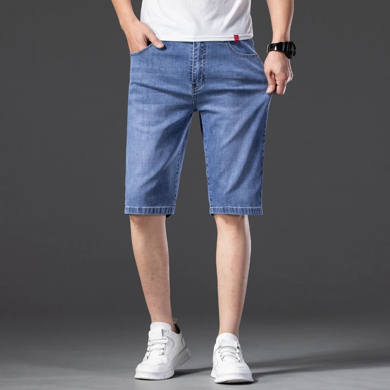 

Summer Thin Men's Denim Shorts Loose Straight Elastic Cotton Lyocell Blend Soft Ice Silk Short Jeans Plus Sizes 42 44 46