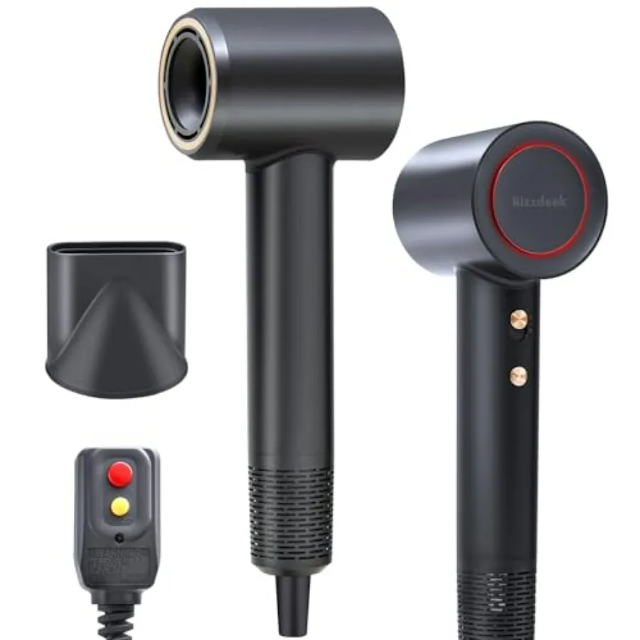 

Hair Dryer for Home Travel, Black Ionic Plastic with Thermo-Control Magnetic Diffuser, High-Speed Low-Noise 110K Brushless Moto
