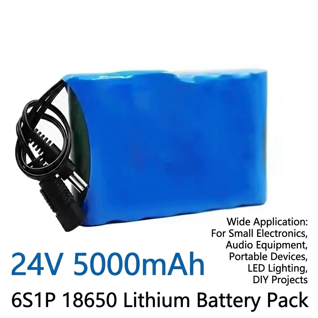 PURFIELD 6S1P 24V 18650 Lithium Battery Pack 5000mAh Rechargeable Power Pack with BMS Protection Board Stable Voltage Output