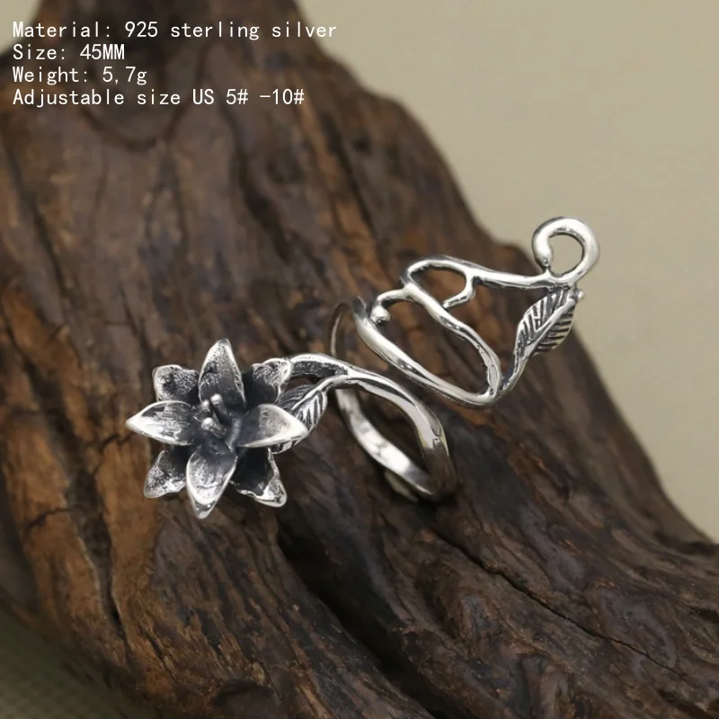 100% 925 Sterling Silver Ring Lucky Flower Adjustable Fashion Engagement Wedding Women's Charm Jewelry