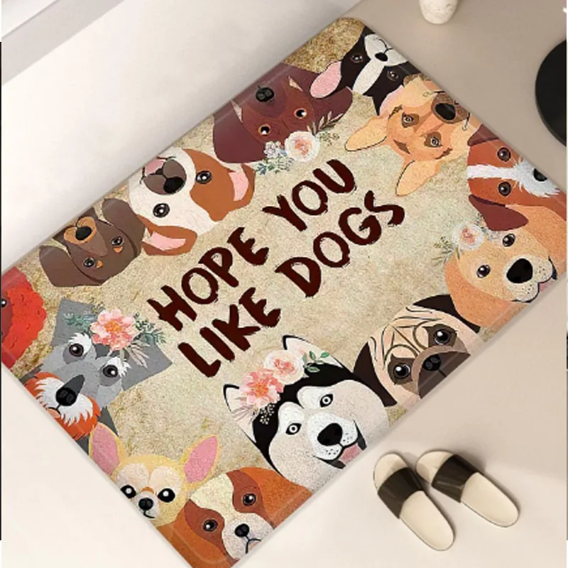 Cartoon Dogs Bath Mat Bathroom Super Absorbent Floor Carpet Kitchen Anti Slip Area Rug Home Living Room Entrance Welcome Footpad