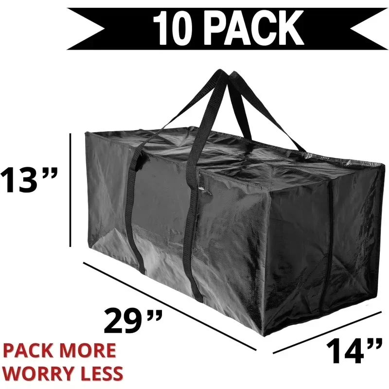 10 Moving Bags, Heavy Duty Extra Large Stronger Handles Wrap Around bag Storage Totes Zippered Reusable Moving Supplies