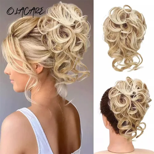 OLACARE moño de pelo sintético moño desordenado banda para el cabello rizado elástico Scrunchy piezas de cabello falso para mujeres horquillas negro marrón