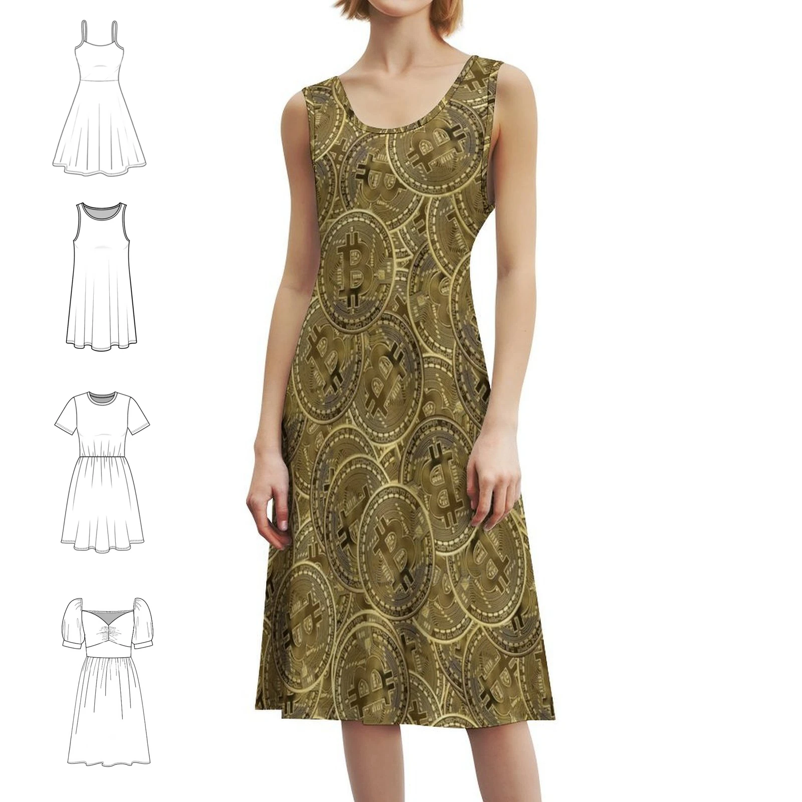 

Женское элегантное вечернее платье с биткойнами, платье трапециевидной формы с короткими/длинными/опциями без рукавов, платье с децентрализованной валютой биткой для